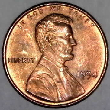 1994-P-Lincoln-Memorial-Cent-With-Broken-Die-Post-In-